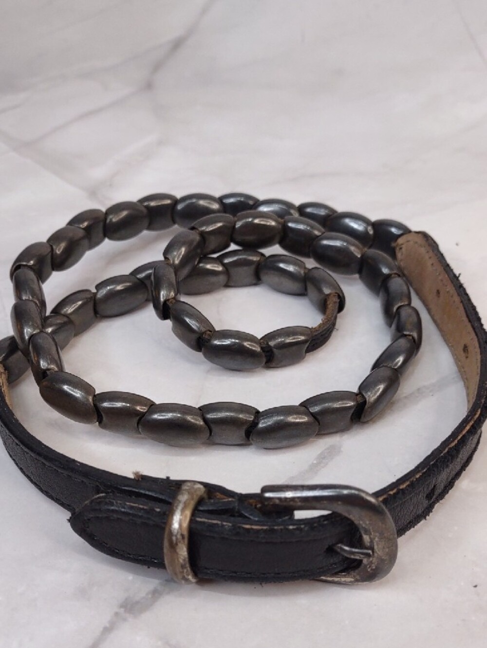 Black Leather Beaded Belt